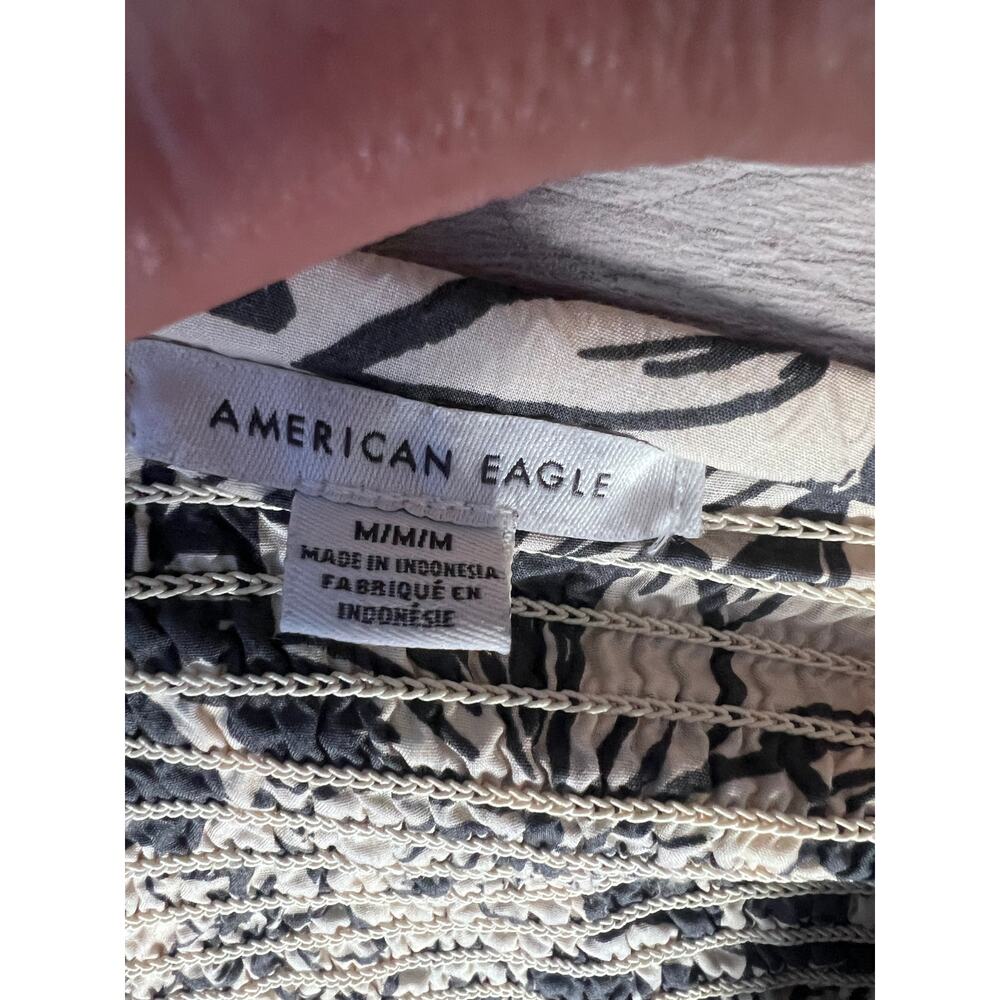 American Eagle Boho Floral Smocked Tiered Maxi Skirt Women M Black Cream - Picture 3 of 7